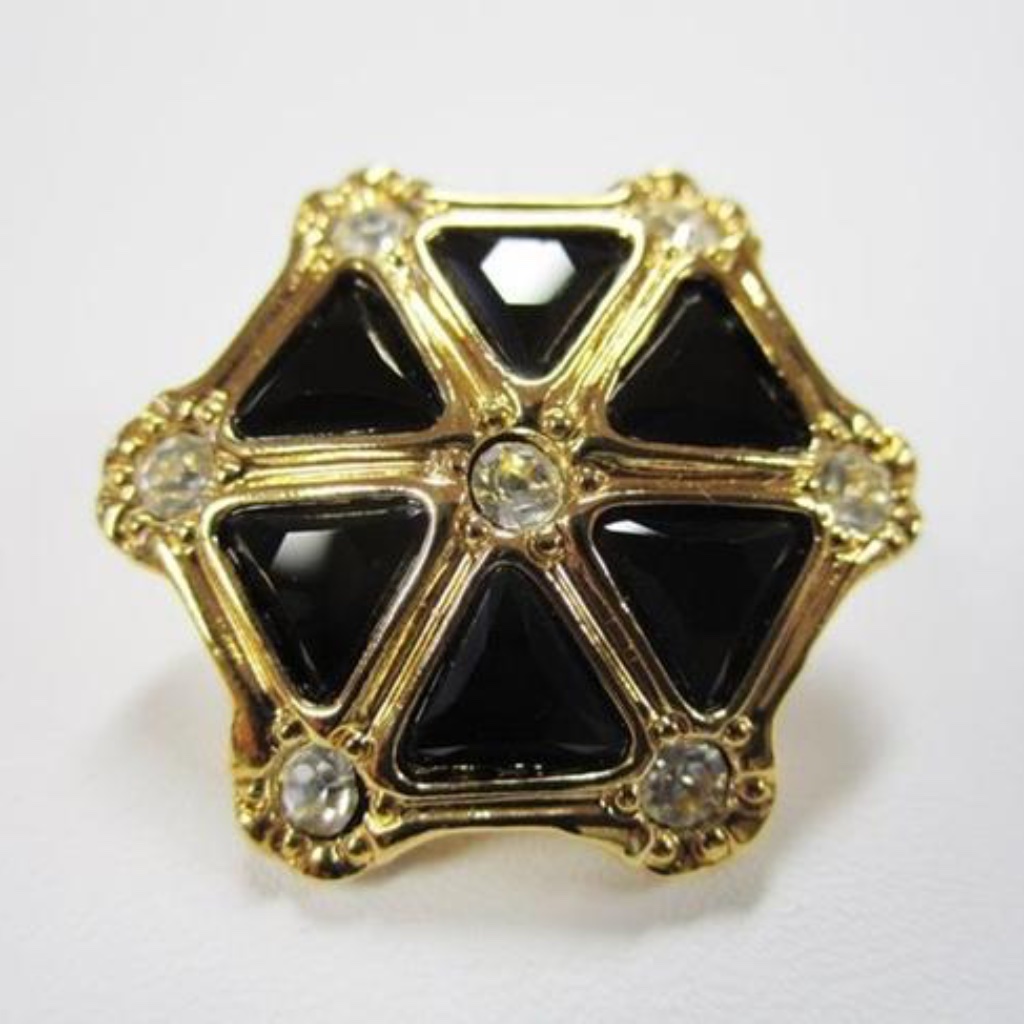 New Black Gold 22kgp Crystals Hexagon Pierced Earrings 1980s Signed 30$